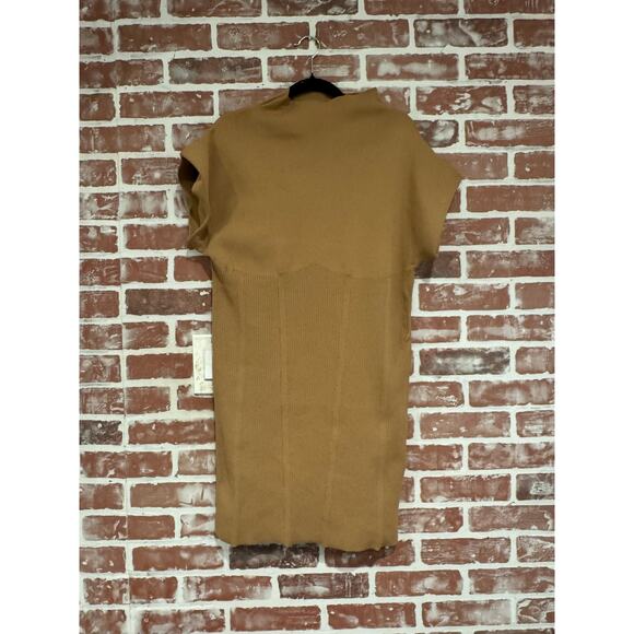 NWT Anthropologie Brown Mock Neck Short Sleeve Mini Dress Size LP - Picture 3 of 12